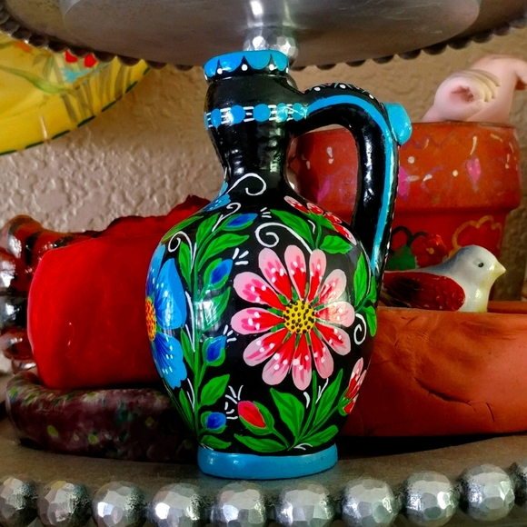 Hand Crafted Other - Folk art floral miniature hand painted vase